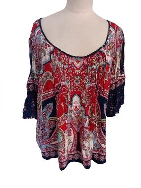 Bila Paisley Print Boho Style Cold Shoulder Top Size XXL NWOT